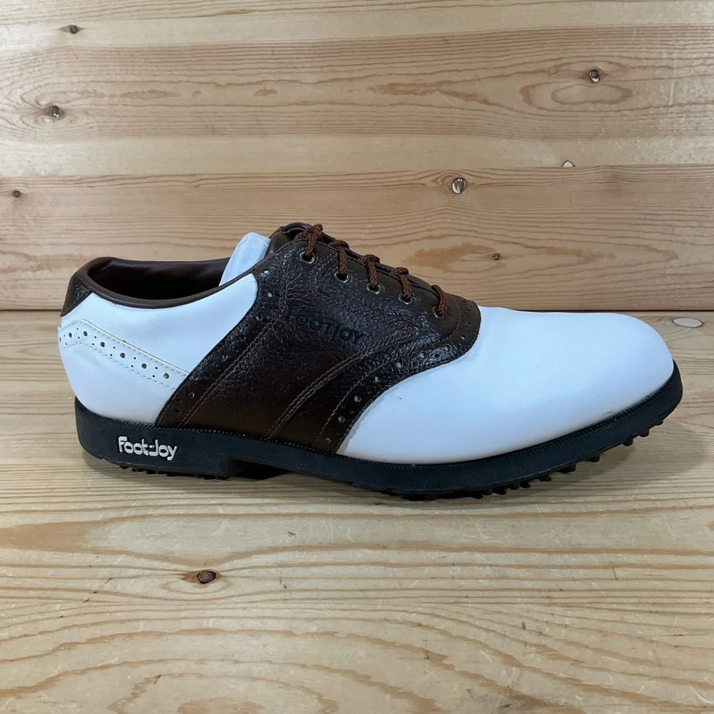 FootJoy FJ GreenJoys Golf Shoes Men’s 10.5 M White Brown Saddle Oxford 45500